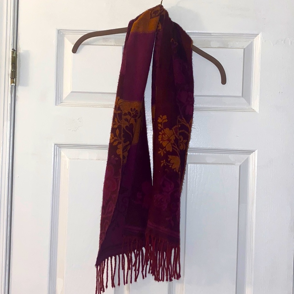 Orange and red fringe fall scarf floral
